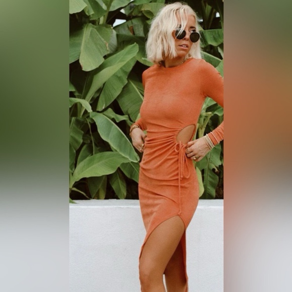 12th tribe Aftergold orange cutout midi